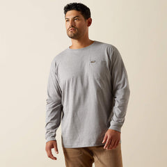 Ariat Men's Heather Grey Rebar Cotton Strong Standard Pocket Long Sleeve Tee