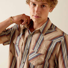 Ariat Men's Copper Brown Stripe Retro Haver Fitted Snap Shirt