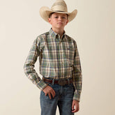 Ariat Boy's Bronze Green Plaid Pro Series Sebastian Shirt