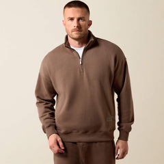 Ariat Men's ToughStock Washed Heavyweight Fleece 1/4 Zip Pullover | Coffee