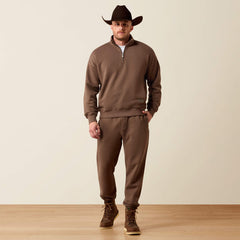 Ariat Men's ToughStock Washed Heavyweight Fleece 1/4 Zip Pullover | Coffee
