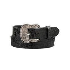 Ariat Ladies 1 1/2 Floral Embossed Black Leather Belt