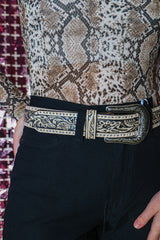 Ariat 1 1/2 White Pierced Silver Glitter Underlay Belt