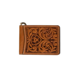 Ariat Men's Leather Embossed Bifold Money Clip Wallet