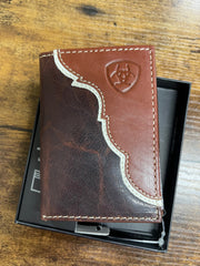 Ariat Men's Trifold Two Tone Shield Logo Wallet