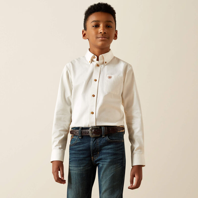 Ariat Kid's White Solid Twill Classic Fit Shirt