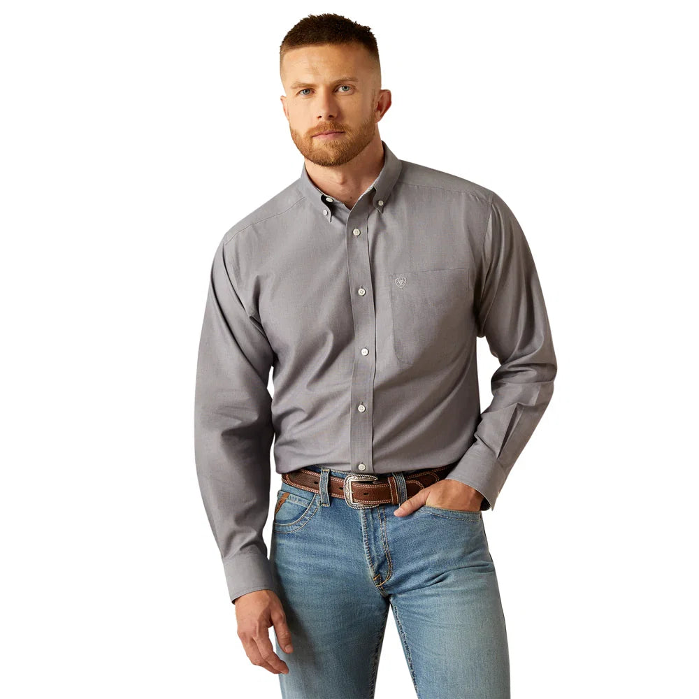 Ariat Men's Wrinkle Free Solid Grey Long Sleeve Button Down Shirt