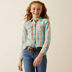 Ariat Girl's Edan Blue Plaid Long Sleeve Snap Shirt