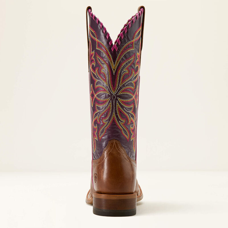 Ariat Women's Showdown Western Broad Square Toe Boot - Dark Tan / Purple