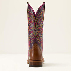 Ariat Women's Showdown Western Broad Square Toe Boot - Dark Tan / Purple