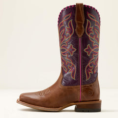 Ariat Women's Showdown Western Broad Square Toe Boot - Dark Tan / Purple