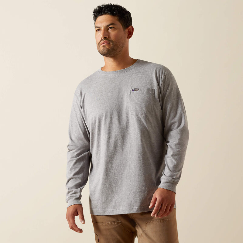 Ariat Men's Heather Grey Rebar Cotton Strong Standard Pocket Long Sleeve Tee