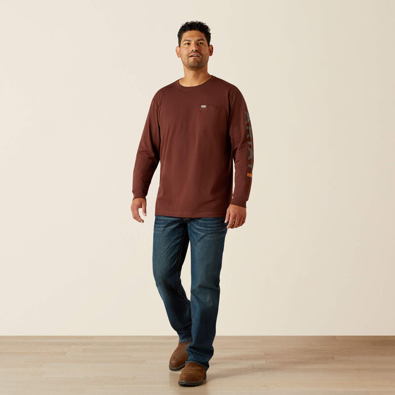 Ariat Men's Rebar Cotton Strong Standard Pocket Bitter Chocolate Long Sleeve Tee