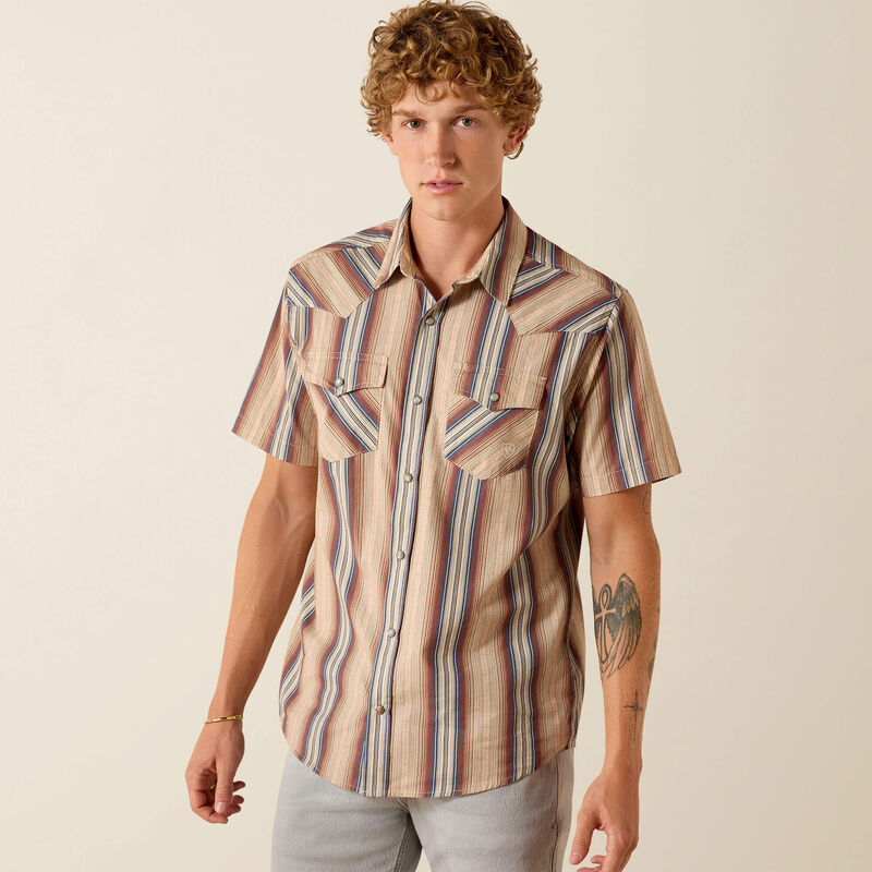 Ariat Men's Copper Brown Stripe Retro Haver Fitted Snap Shirt