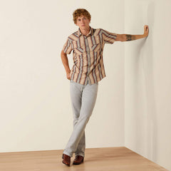 Ariat Men's Copper Brown Stripe Retro Haver Fitted Snap Shirt
