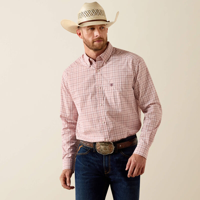 Ariat Men's Pro Series Peach Plaid Theoden Classic Fit Shirt