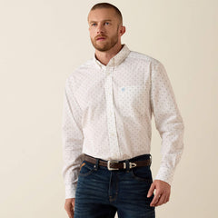 Ariat Men's White Medallion Print Wrinkle Free Cal Classic Fit Shirt