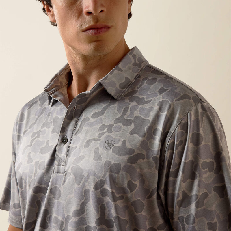 Ariat Men's All Over Sky Rocket Camo Print Heathered Fitted Polo