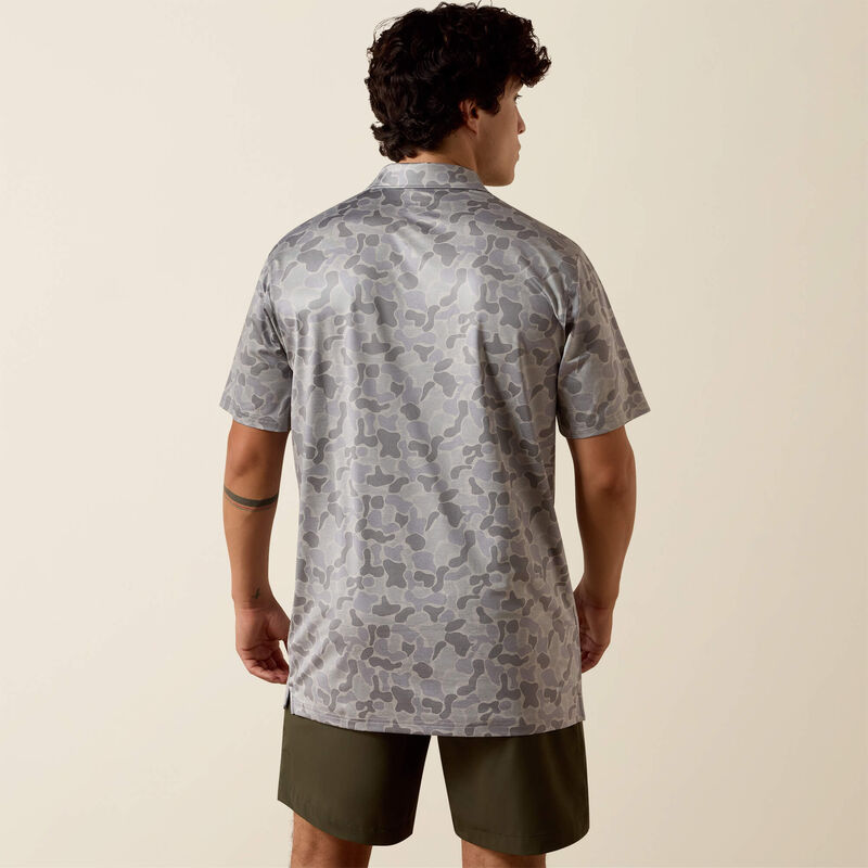 Ariat Men's All Over Sky Rocket Camo Print Heathered Fitted Polo