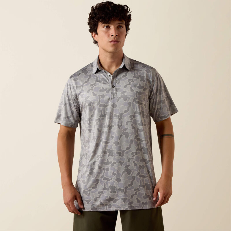Ariat Men's All Over Sky Rocket Camo Print Heathered Fitted Polo