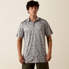 Ariat Men's All Over Sky Rocket Camo Print Heathered Fitted Polo