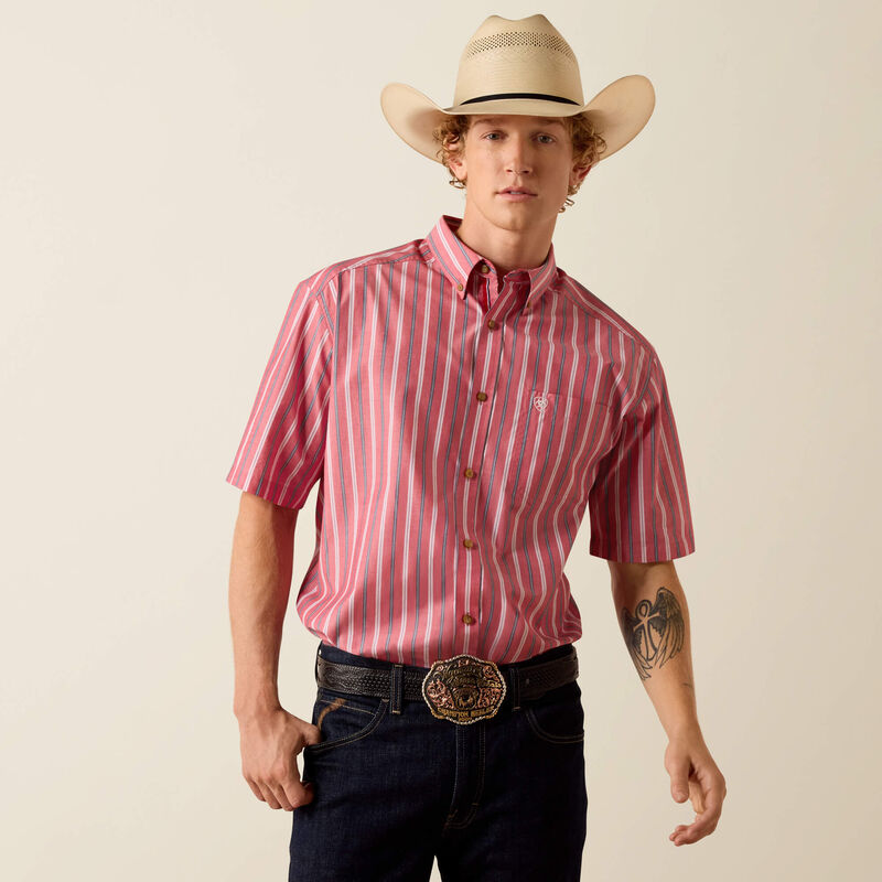 Ariat Men's Hibiscus Red Stripe Pro Series Bobby Classic Fit Shirt
