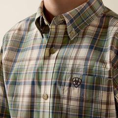 Ariat Boy's Bronze Green Plaid Pro Series Sebastian Shirt