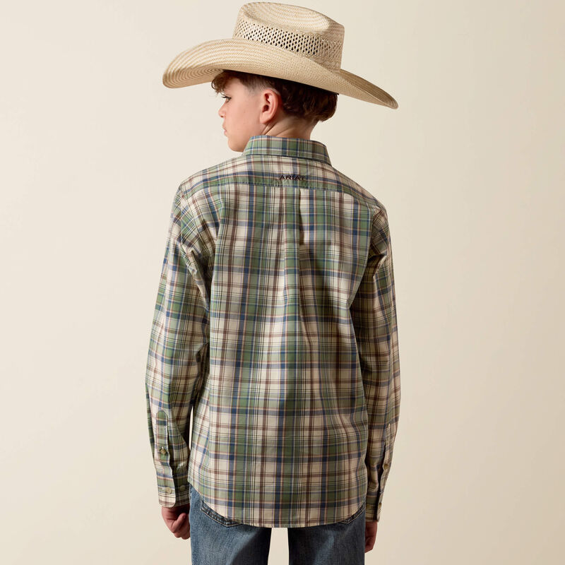 Ariat Boy's Bronze Green Plaid Pro Series Sebastian Shirt