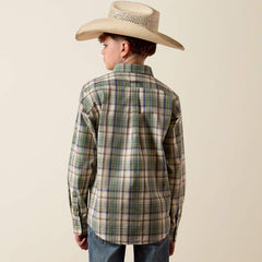 Ariat Boy's Bronze Green Plaid Pro Series Sebastian Shirt