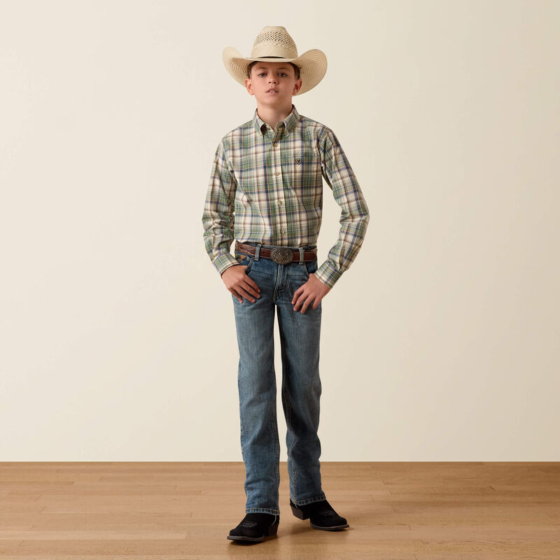 Ariat Boy's Bronze Green Plaid Pro Series Sebastian Shirt