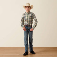 Ariat Boy's Bronze Green Plaid Pro Series Sebastian Shirt