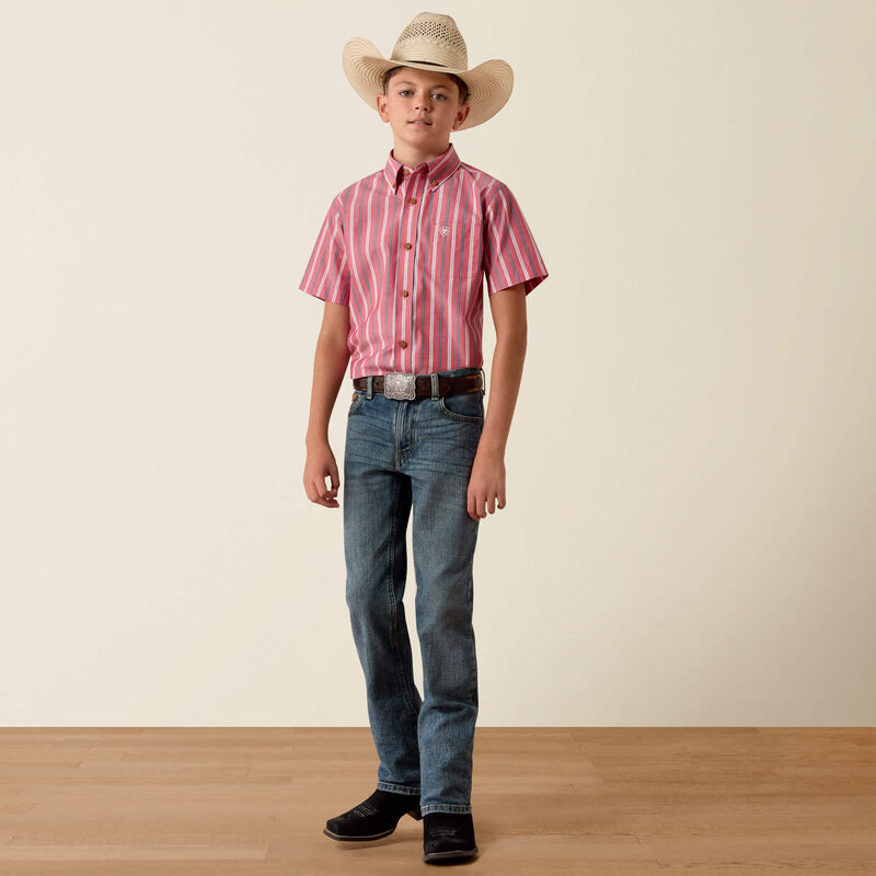 Ariat Boy's Hibiscus Red Stripe Pro Series Bobby Shirt