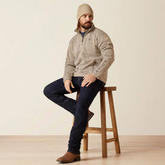 Ariat Men's Beige Caldwell Logo 1/4 Zip Sweater