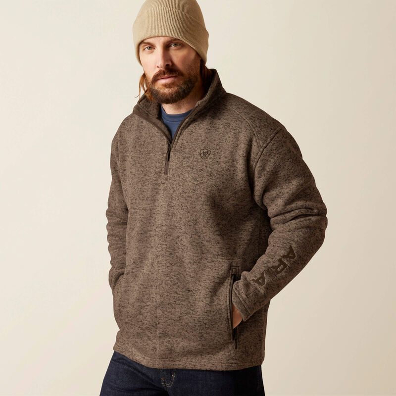 Ariat Men's Khaki Caldwell Logo 1/4 Zip Sweater