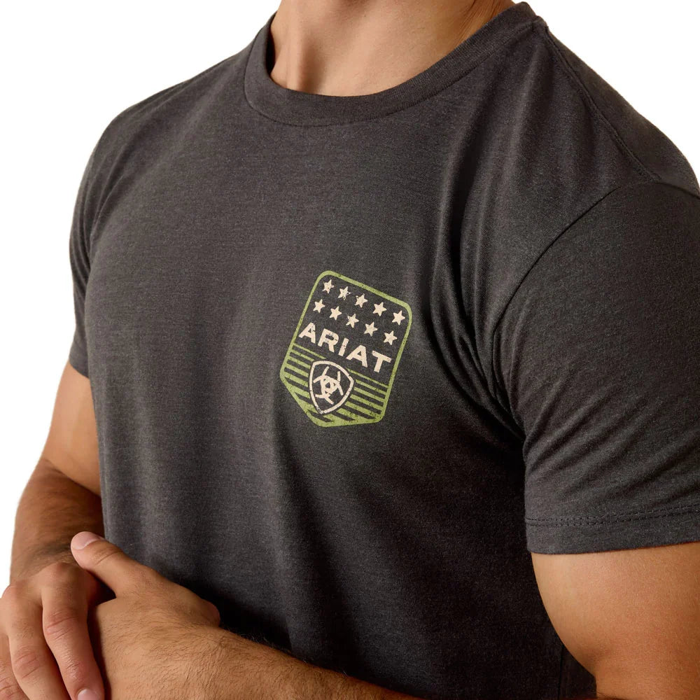 Ariat Men's Charcoal Heather Stripe Patriotic Badge Tee