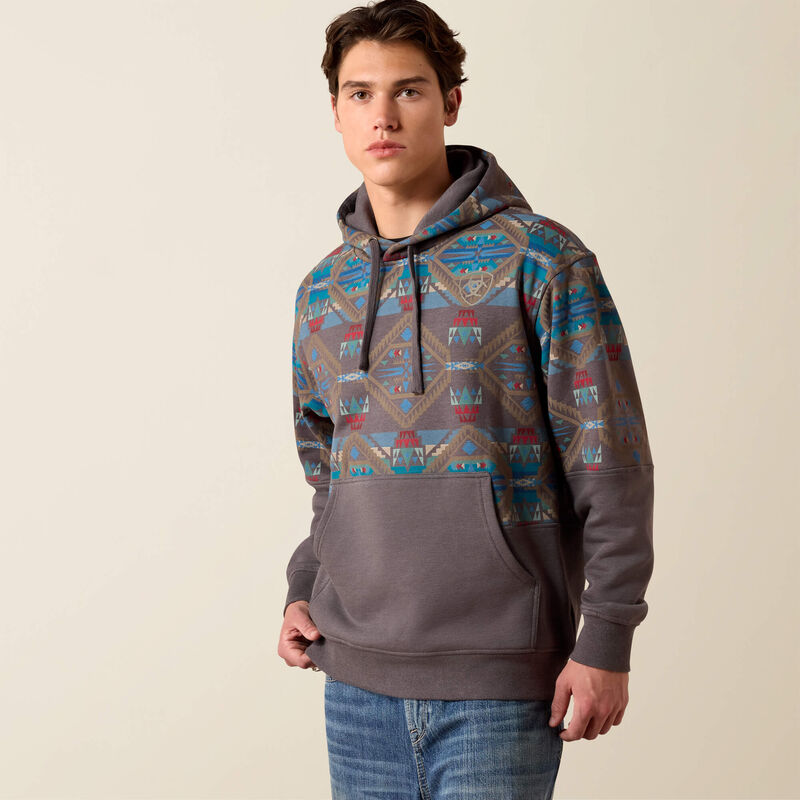 Ariat Men's Color Block Hoodie | Medium Grey Southwest