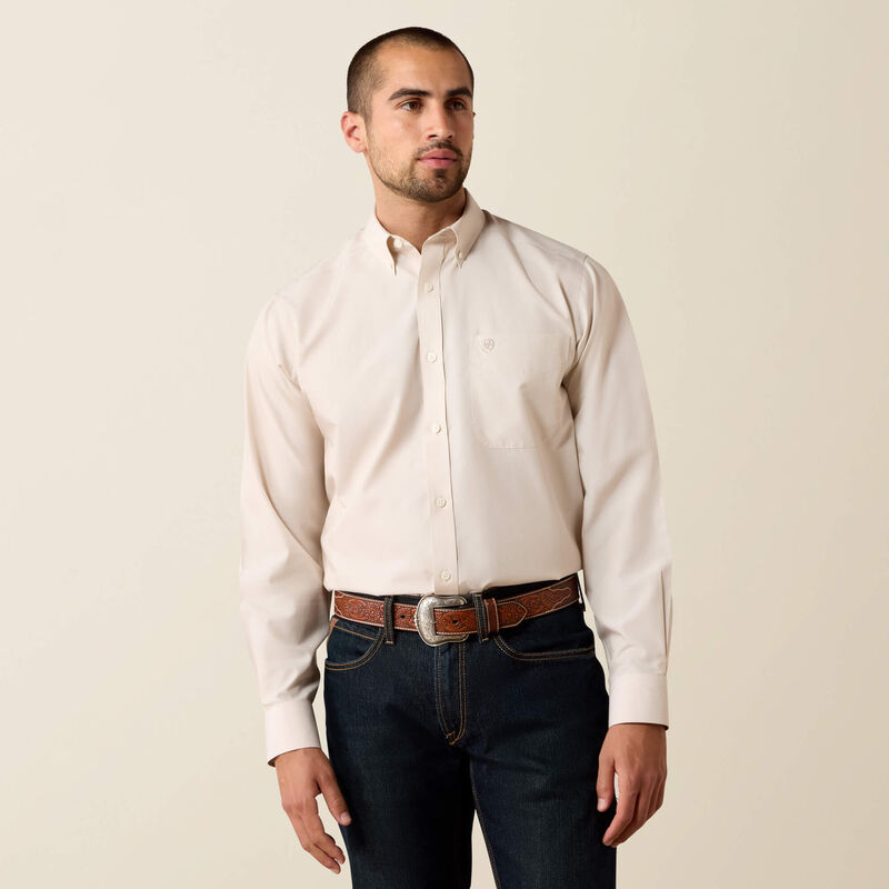 Ariat Men's Wrinkle Free Solid Pinpoint Oxford Classic Fit Shirt | Savannah Tan