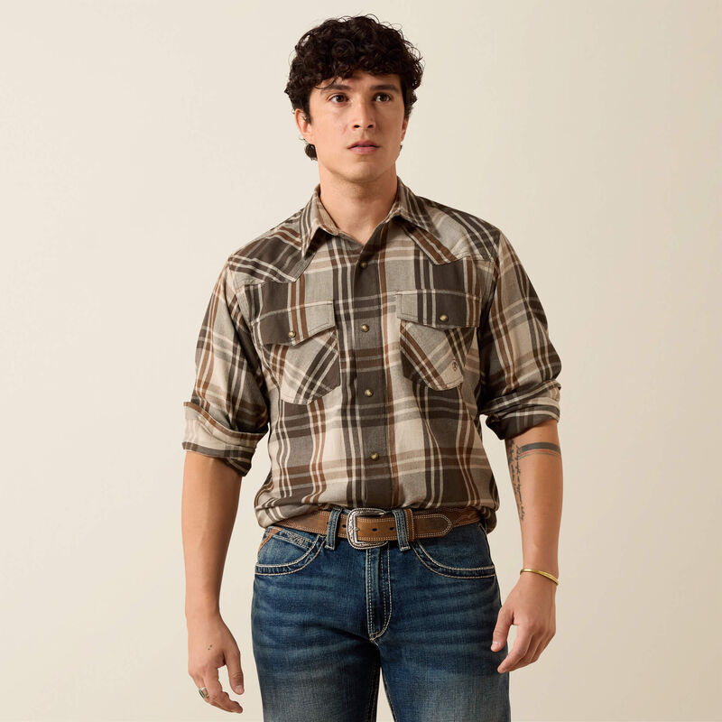 Ariat Men's Retro Howell Fitted Snap Shirt | Dusky Green Plaid