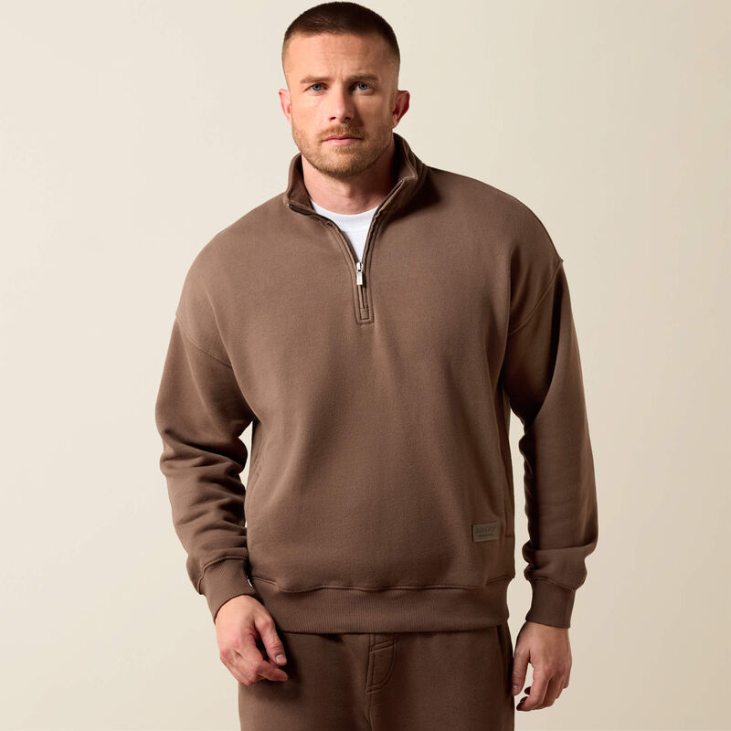 Ariat Men's ToughStock Washed Heavyweight Fleece 1/4 Zip Pullover | Coffee
