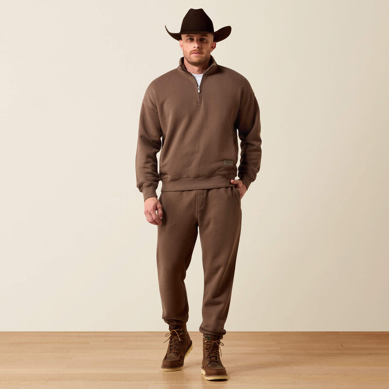 Ariat Men's ToughStock Washed Heavyweight Fleece 1/4 Zip Pullover | Coffee