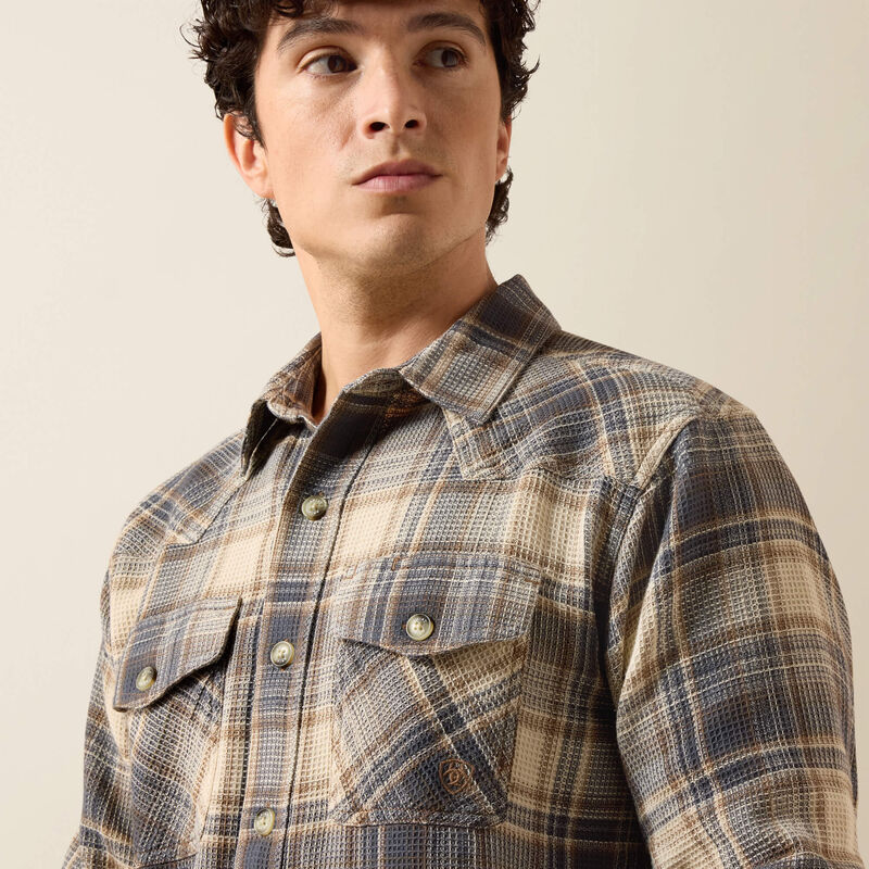 Ariat Men's Retro Waffle Button Down Fitted Shirt | Oyster Grey Plaid