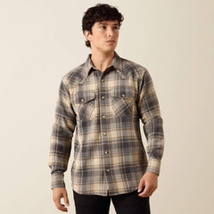 Ariat Men's Retro Waffle Button Down Fitted Shirt | Oyster Grey Plaid