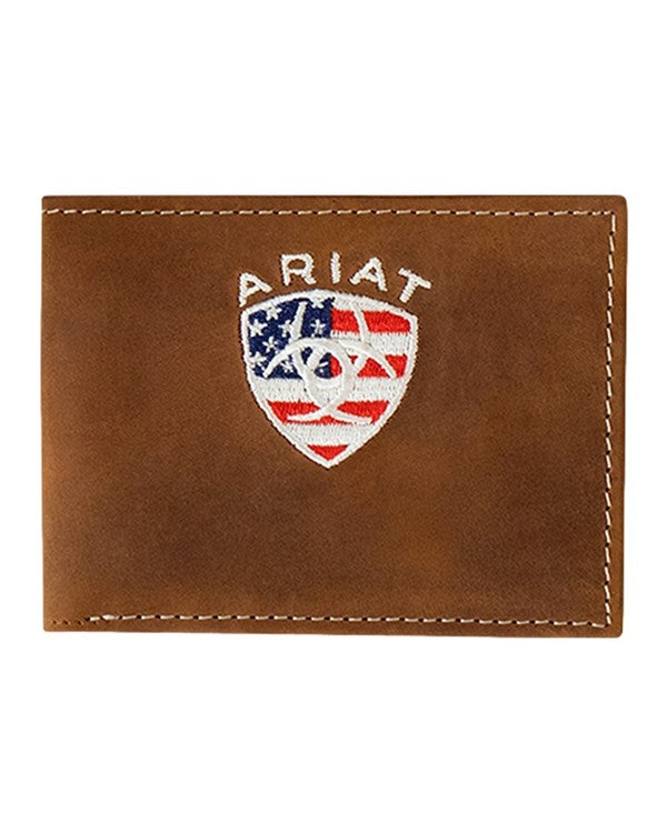 Ariat Men's American Flag Embroidered Leather Bifold Wallet