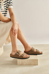 Arizona Synthetic Leopard Khaki Birkenstock Sandal