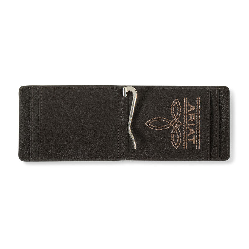 Ariat Men's Leather Embossed Bifold Money Clip Wallet