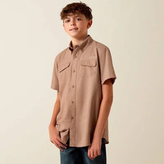 Ariat Boy's Khaki Printed VentTEK Outbound Classic Fit Shirt