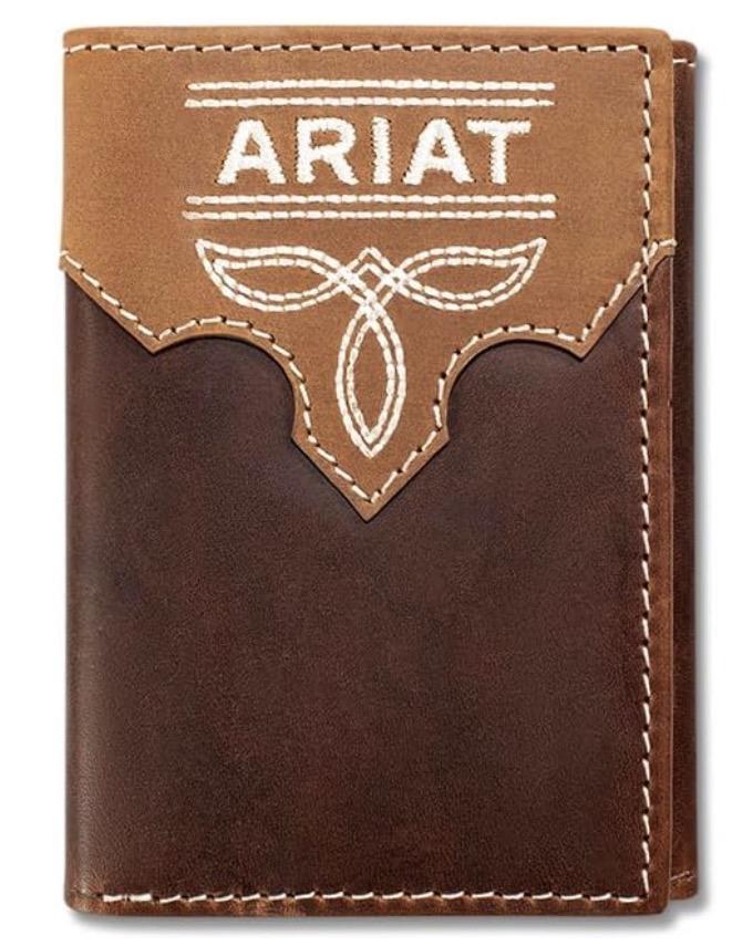Ariat Men's Crazy Horse Boot Stitch Trifold Wallet