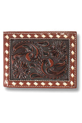 Ariat Men's Bifold Floral Buck Laced Stitched Leather Wallet