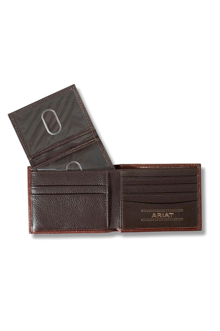 Ariat Men's Bifold Floral Buck Laced Stitched Leather Wallet