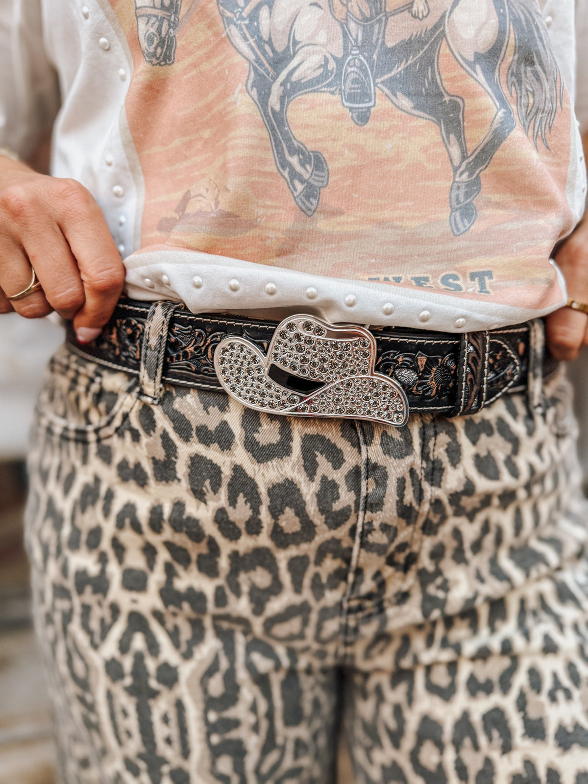 Angel Ranch Ladies Floral Filigree Glitter Belt